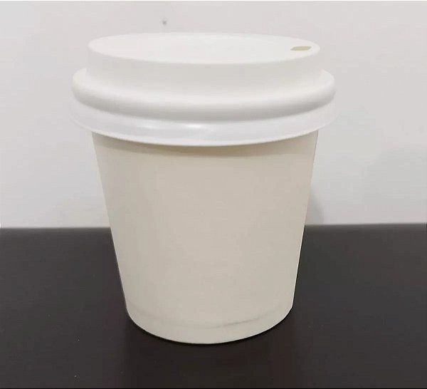 Copo Papel 120ml C/ Tampa Bico P/ Café Capuccino Chá 50 Un
