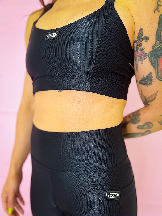 Top Cropped Metalic Black