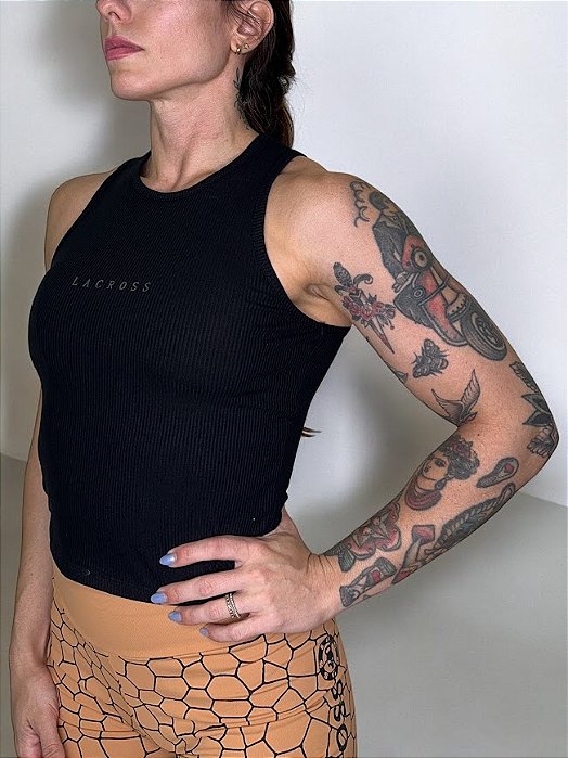 Cropped Canelado Nadador Preto