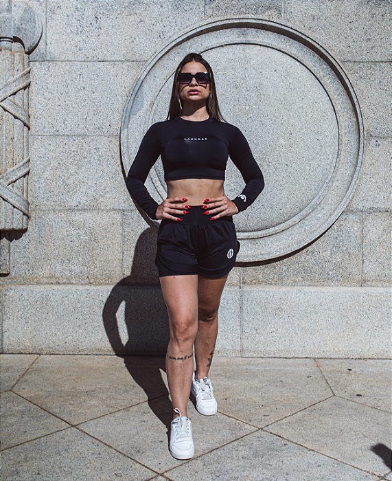 Cropped Versalhes manga longa Preto