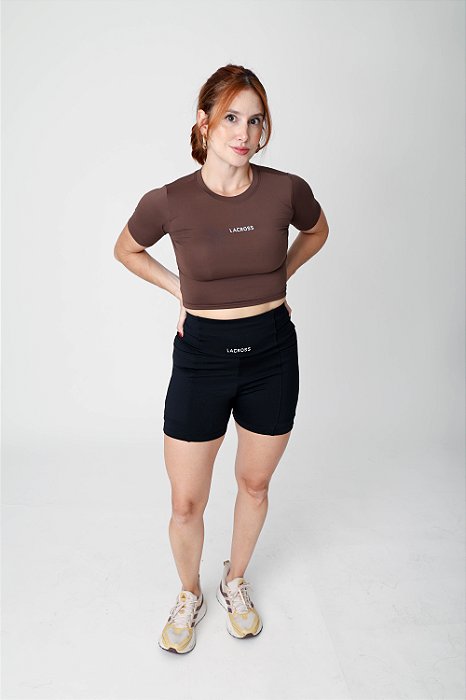 Cropped Manga Curta Race Brown