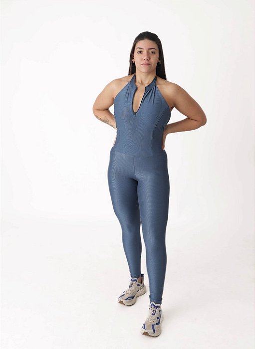 Macacão Zíper Canelado Laura Blue Jeans