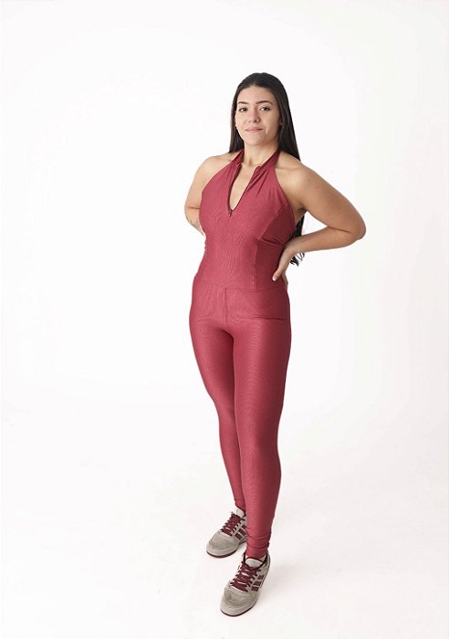 Macacão Zíper Canelado Laura Cherry