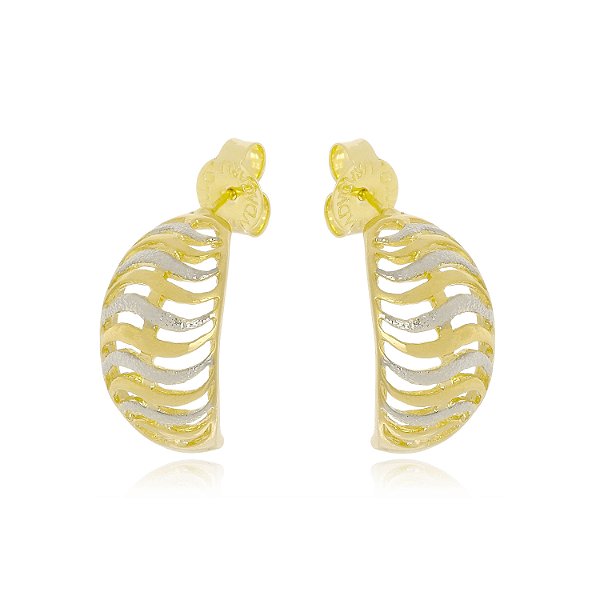 Brinco com meio circulo com aplique de ródio branco