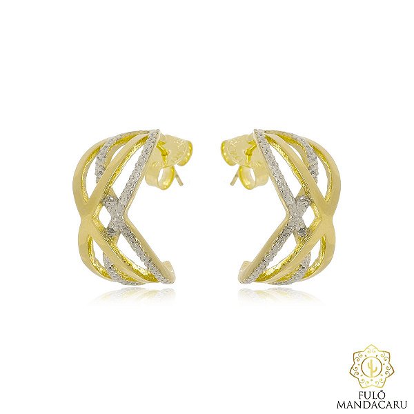 Brinco dupla fileira e transversal com aplique de caneta de ródio branco