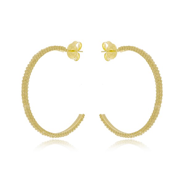 Argola grande fio com bolinhas ondulada