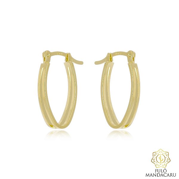 Brinco oval perfurado pequeno folheado a ouro
