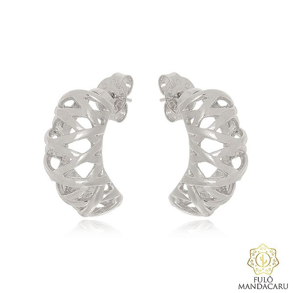 Brinco meia cana com arco redondo folheado em ouro 18k