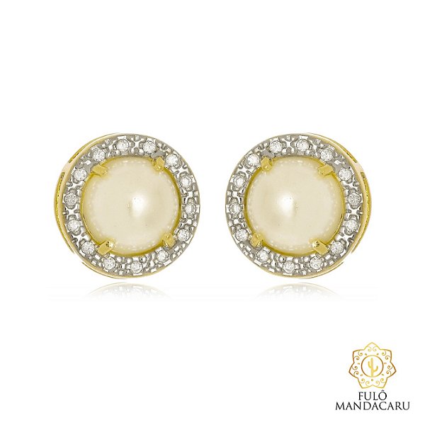 Brinco com pedra de perola e zircônias