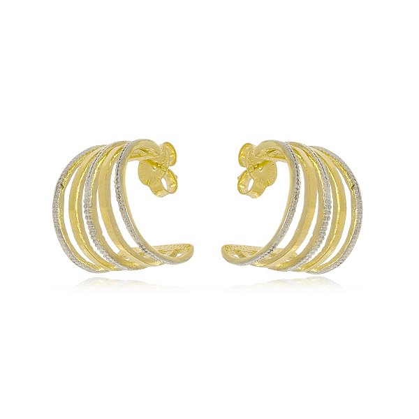 Brinco 5 tiras verticais com aplique ródio