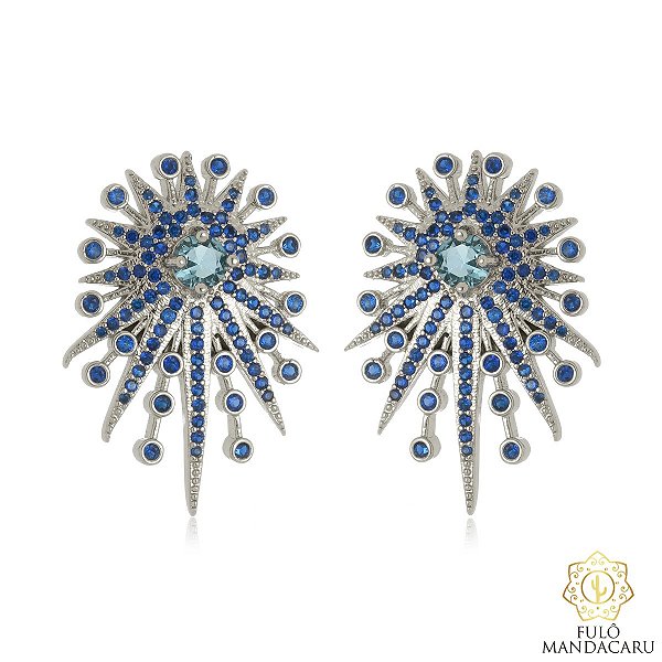 Brinco pontudo com diversos cristais azuis