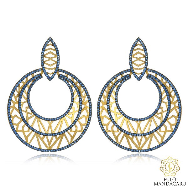 Brinco Mandala com Detalhes em Ródio Preto – Banhado em Ouro 18K | Fulô Mandacaru