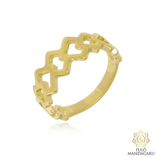 Anel Geométrico Vazado – Banhado em Ouro Branco e Ouro 18K | Fulô Mandacaru