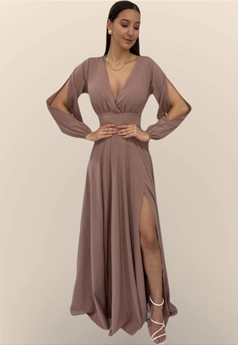 Vestido nude sale manga longa