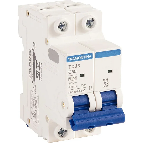 Mini Disjuntor Bipolar TDJ3 2C50 2P 50A 3KA Tramontina