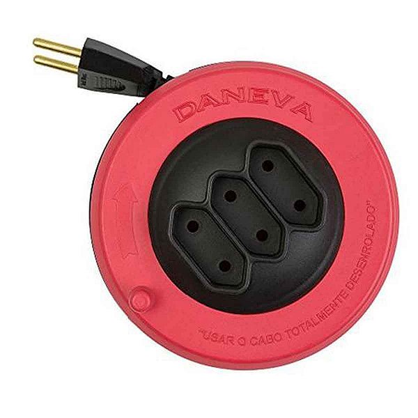 Extensão Enrolar Pl 2X0,75 2P 10A Vermelho 3 metros DN1496 Daneva