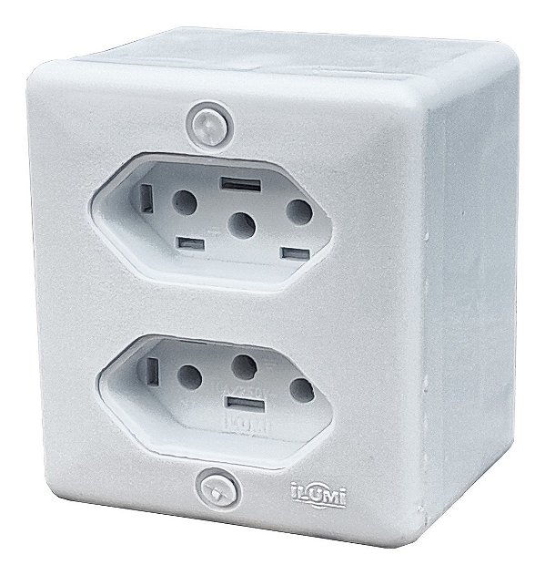 Conjunto 2 Tomadas 2P+T 10 Amperes 250v Sobrepor 63120 Ilumi