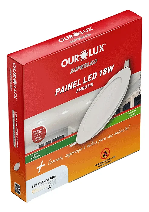 Painel Led Embutir 18W Bivolt 6500 Redondo Ourolux