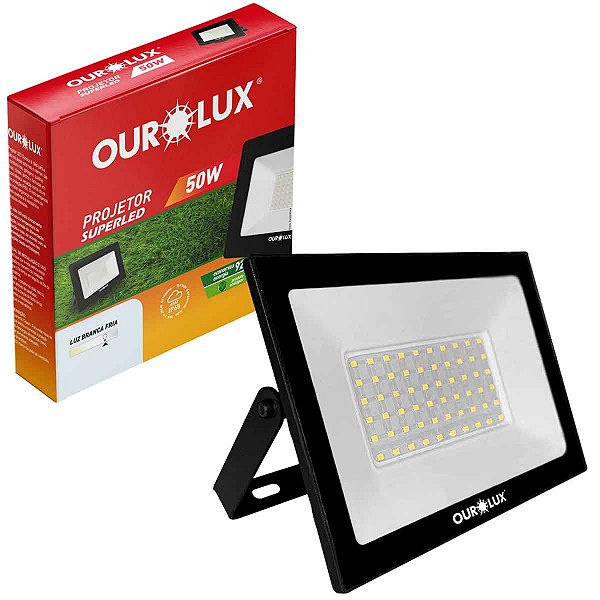 Refletor Led Slim 50W Bivolt Preto 6500K Ourolux