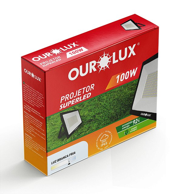 Refletor Led Slim 100W Bivolt Preto 6500K Ourolux