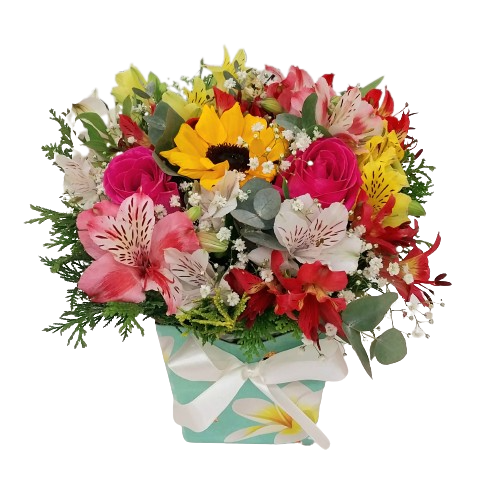 Caixinha cartonada com flores  coloridas