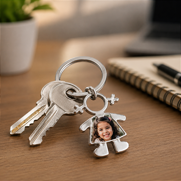 Chaveiro inox fotográfico personalizado - menininha