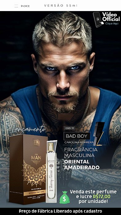 12 INSPIRAÇÃO TK - BAD BOY - CAROLINA HERRERA 55ML | Perfume Para Revenda