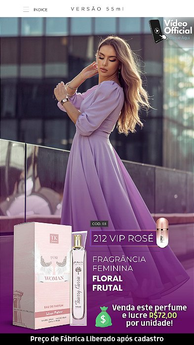 03 INSPIRAÇÃO TK - 212 VIP ROSÉ 55ML | Perfume Para Revenda