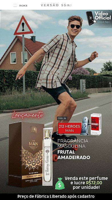 26 INSPIRAÇÃO TK - 212 HEROES MASCULINO 55ML | Perfume Para Revenda