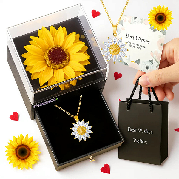 Caixa De Joias + Colar Girassol Com Pedrarias | Revenda no Atacado