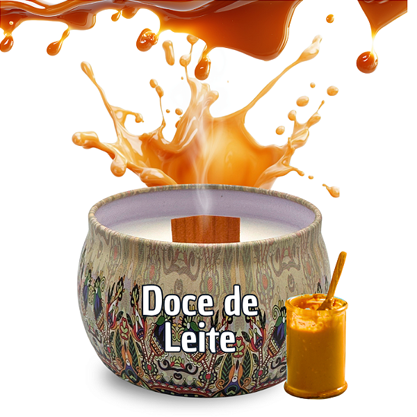 Vela Aromática Luxo 130g DOCE DE LEITE Pavio Madeira | Vela Aromatica Atacado para Revenda