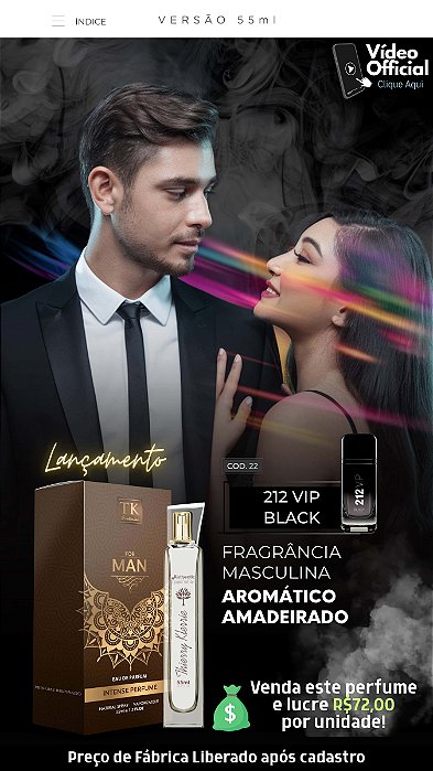22 INSPIRAÇÃO TK - 212 VIP BLACK - CAROLINA HERRERA 55ML | Perfume Para Revenda