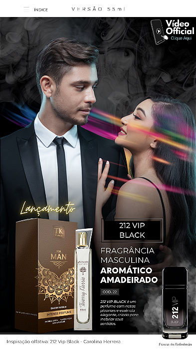 22 INSPIRAÇÃO TK - 212 VIP BLACK - CAROLINA HERRERA 55ML | Perfume Para Revenda