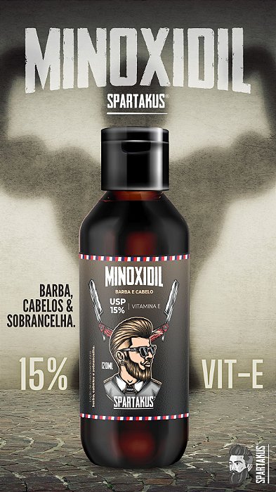 Minoxidil 15% com Vitamina E - Cresce Barba, Cabelo e Sobrancelhas - SPARTAKUS