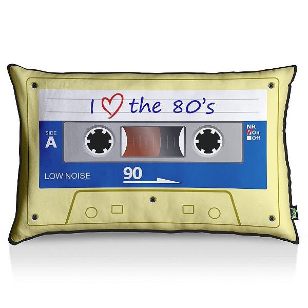 Almofada Fita Cassete I Love The 80s 55 x 35 cm - Fundo Preto