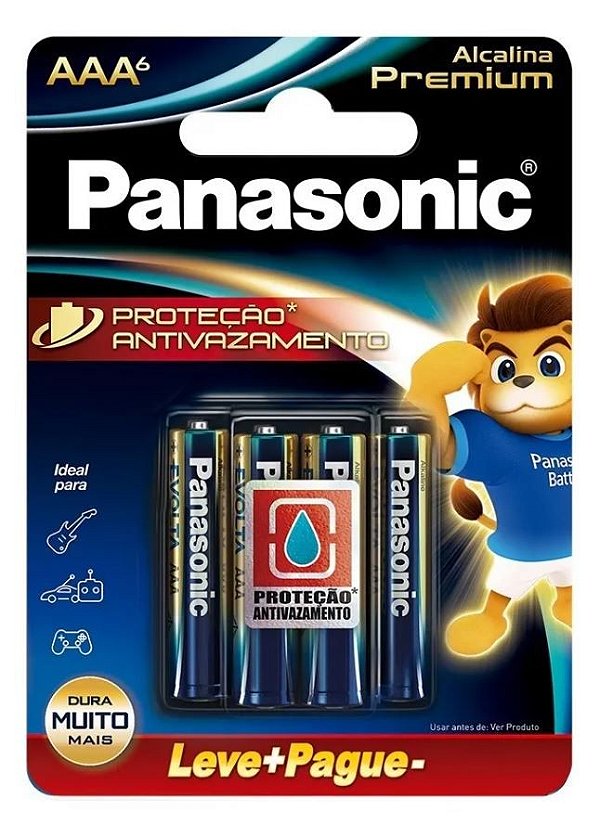 Pilha Alcalina AAA C/6 Panasonic Premium Evolta Proteção Anti Vazamento