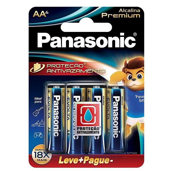 Pilha Alcalina AA C/6 Panasonic Premium Evolta Proteção Anti Vazamento