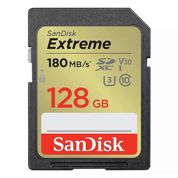 Cartão SD Sandisk Extreme 128GB 180 MB/s SDHC UHS-I 4K Original