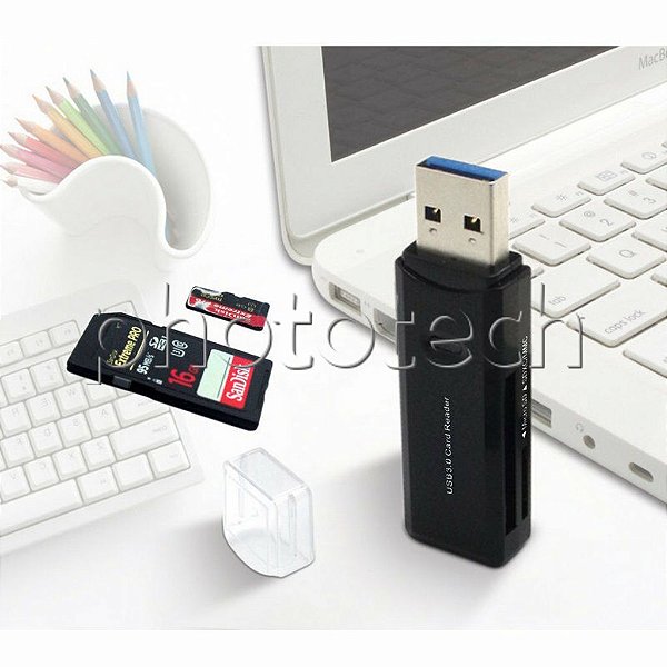 LEITOR DE CARTÃO USB 3.0 SD E MICRO SD PRETO