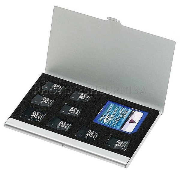 Porta Cartão de Memoria Em Alumínio Preto Para 4 Cartões SD E 8 Micro SD