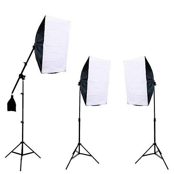 Kit Iluminação PK-SB04 3 Softbox 50X70 + 2 Tripés + 1 Girafa