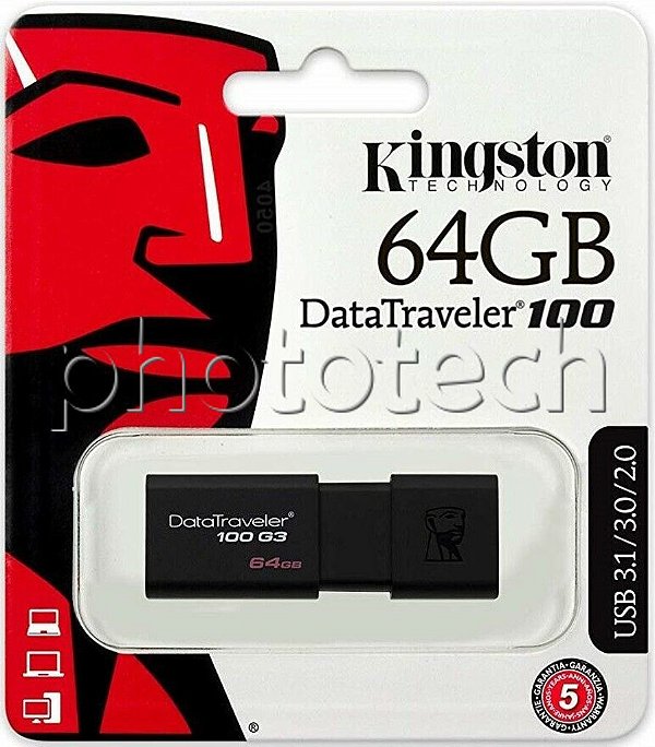 PEN DRIVE KINGSTON DATATRAVELER 100 64GB USB 3.0 100MB/s ORIGINAL LACRADO