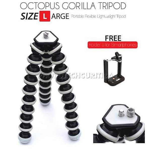 MINI TRIPÉ FLEXIVEL GORILLAPOD M COM SUPORTE P/ CELULAR SUPORTA 2,5KG ALTURA MÁXIMA 23CM