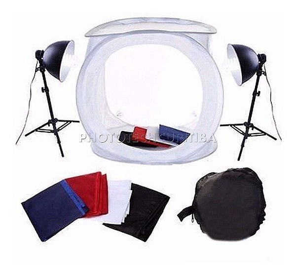 KIT ILUMINAÇÃO TENDA FOTOGRÁFICA 40CM 2 LÂMPADA LED 2 TRIPÉS 4 FUNDOS