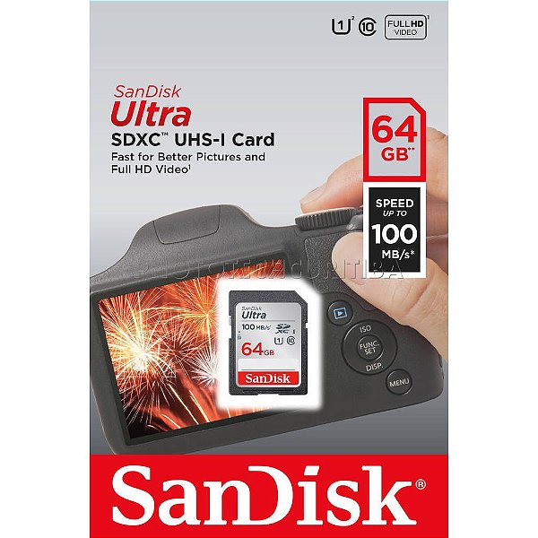 CARTÃO SD SANDISK ULTRA 64GB CLASS 10 100MB/s SDXC UHS-I ORIGINAL