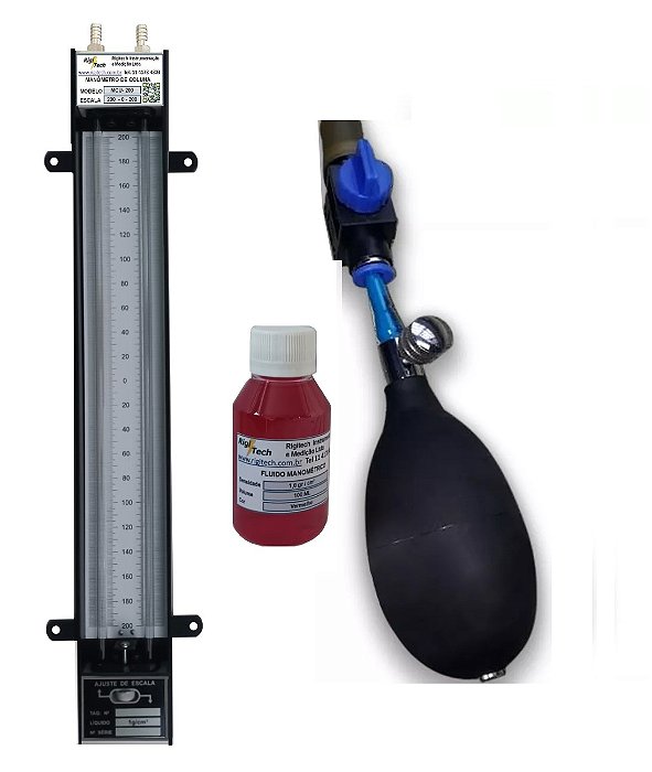 MANÔMETRO DE COLUNA 'U' ESCALA DE 200-0-200 COM BOMBA