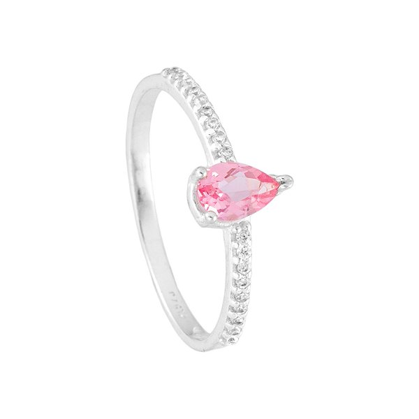 Anel Solitário Gota Safira Rosa
