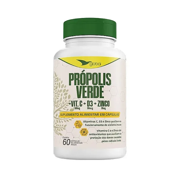 Suplemento Própolis Verde + Vitamina C, D3 e Zinco - 60 CGM - GLOBAL