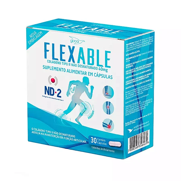 Colágeno Tipo 2 não Desnaturado 40mg - 30 CPS - Flexable - GLOBAL