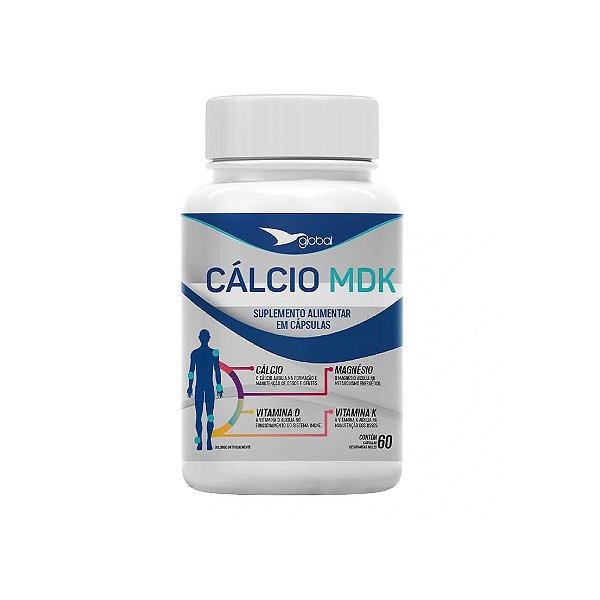 Cálcio com Magnésio, Vitamina D3 e K2 60 cáps MDK | Saúde Óssea e Imunidade | Global Suplementos